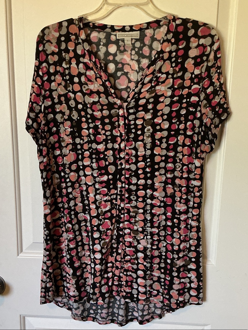 Dana Buchman Black Tunic with Pink and Cream Dot Print